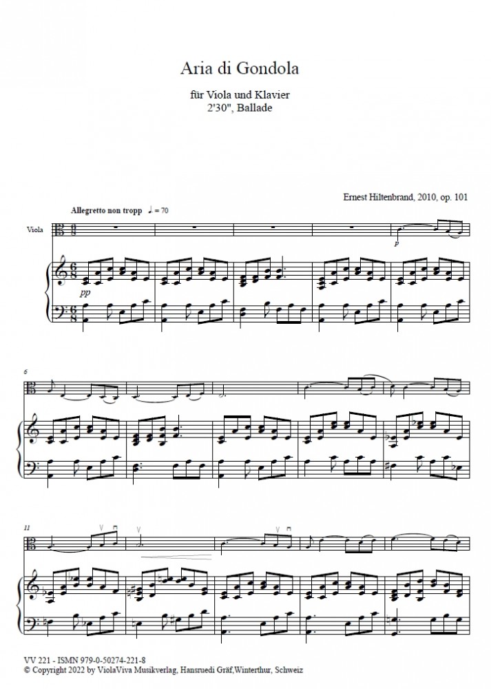 Aria di Gondola, op. 101, Ballade für Bratsche und Klavier