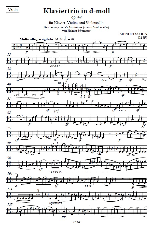 Klaviertrio d-moll, op. 49, Einzelstimme Bratsche (anstatt Violoncello)