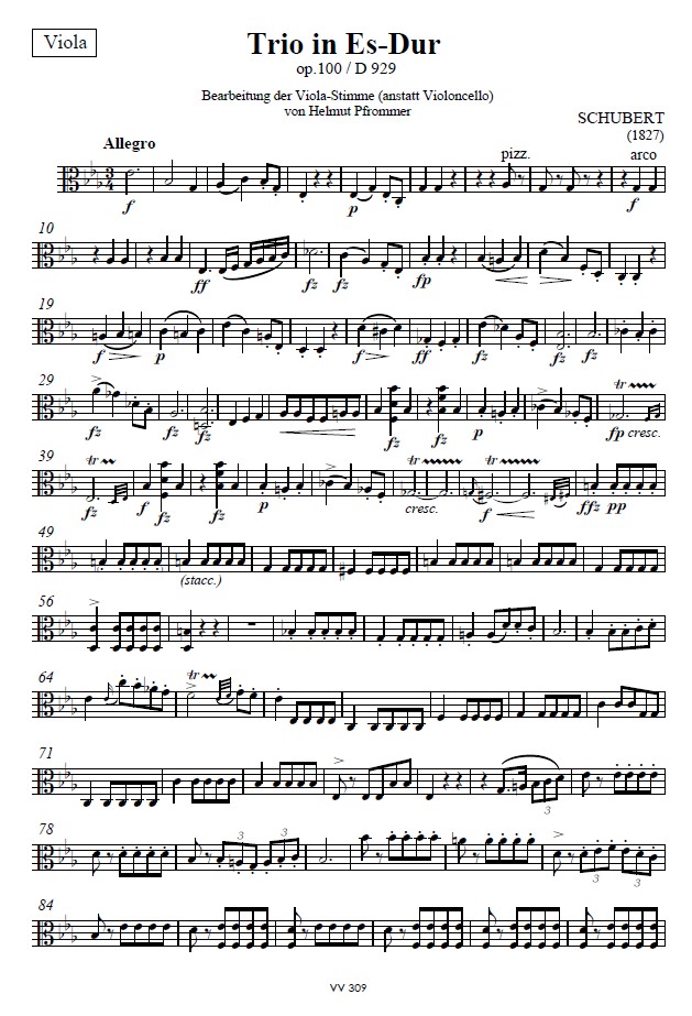 Klaviertrio Es-Dur, op. 100, Einzelstimme Bratsche (anstatt Violoncello)